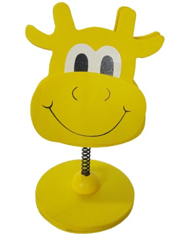 Clip en bois jaune en forme de vache, base de bureau, clip avec support vertical pour cartes