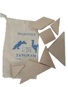 Joc trencaclosques tangram de fusta a la borsa joc de raonament geomètric trencaclosques joc clàssic. Mida bossa: 19x11 cm.