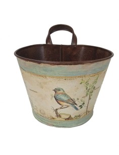 Porta tiesto pequeño de chapa para pared para flores decoración vintage para jardín terraza. 2