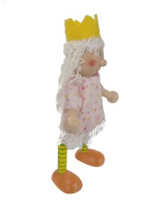 Muñeca pequeña articulada de madera mini muñeca con vestido de princesa de color rosa y tul