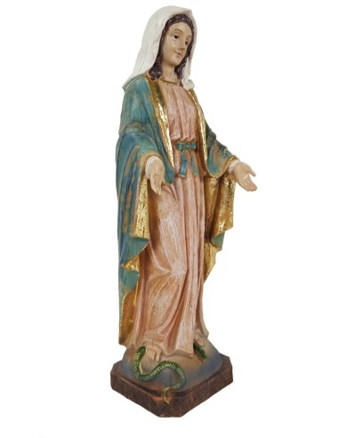 Statue figure religieuse Vierge Miraculeuse sculpture imitation bois ancien décoration de la maison