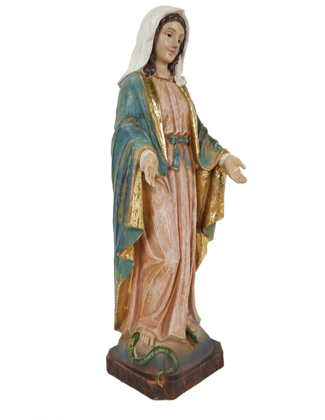 Estatua figura religiosa Virgen Milagrosa escultura imitación de madera vieja decoración hogar