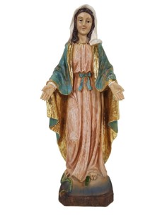 Estàtua figura religiosa Verge Miraculosa escultura imitació de fusta vella decoració llar 2