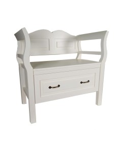 Banc en bois fabriqué à la main avec tiroir inférieur blanc, décor de maison nordique vintage. 2
