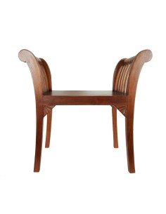 Banqueta de madera maciza de teka de color nogal con talla decoración hogar estilo rústico.  2