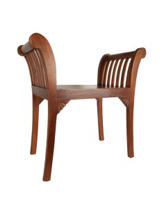 Banqueta de madera maciza de teka de color nogal con talla decoración hogar estilo rústico. 