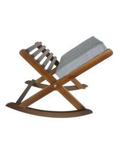 Reposapiés plegable de madera maciza de base ancha color nogal y acolchado color crudo mueble auxiliar