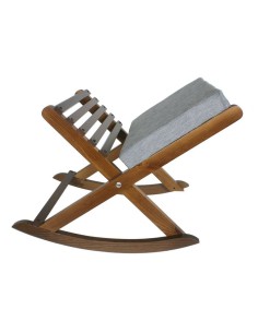 Reposapiés plegable de madera maciza de base ancha color nogal y acolchado color gris mueble auxiliar. Medidas: 14x58x37 cm.
