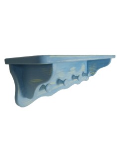 Colgador perchero de pared con sombrerero o estante, cuatro perchas color azul decapado estilo vintage 2