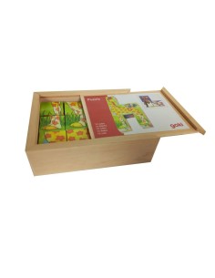 Puzzle de doce dados en caja de madera con dibujos, juego de encajar infantil para la motricidad 2