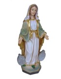 Estatua figura Virgen Milagrosa con medallas de resina y pintada a mano decoración hogar.