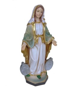 Statue de la Vierge Miraculeuse avec décoration de la maison des médailles en résine.