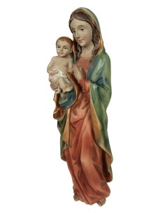 Figura Verge amb Nen o Madonna amb nen Jesús als braços estàtua religiosa pintada a mà. Mides: 31 cm.