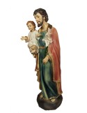 Escultura religiosa San José con Niño Jesús en brazos y flores en la mano. Medidas: 31 cm.
