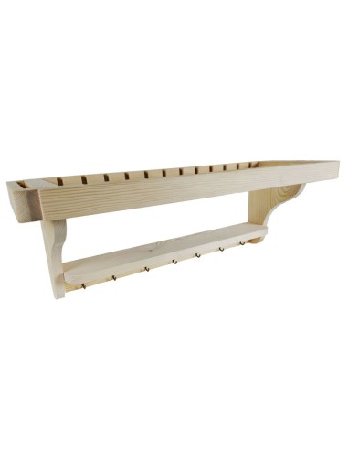 Platero horizontal rústico de madera maciza con estante para 12 platos para colgar en pared cocina y despensa