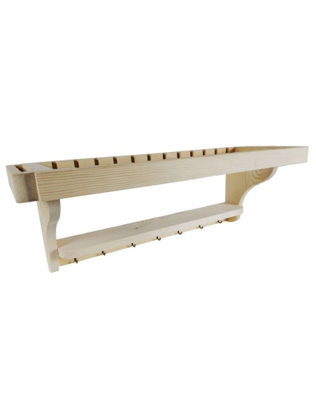 Platero horizontal rústico de madera maciza con estante para 12 platos para colgar en pared cocina y despensa