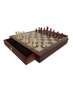 Ajedrez magnético con tablero y fichas de madera con dos cajones laterales para fichas juego de mesa y estrategia