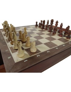 Ajedrez magnético con tablero y fichas de madera con dos cajones laterales para fichas juego de mesa y estrategia 2