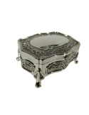 Caja joyero pequeña en metal pulido con adorno grabado estilo vintage para tocador