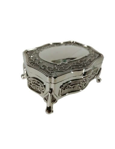 Petite boîte à bijoux en métal poli à décor de coiffeuse gravé de style vintage