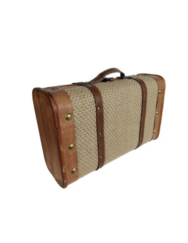 Grande valise en bois décorée de fibres naturelles rangement de décoration d'intérieur de style nordique.Dimensions:16x45x30 cm.