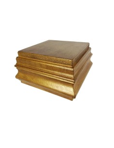 Ménsula peana de sobremesa en madera patinada color oro viejo para exposición de figura y decoración.