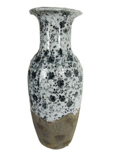 Jarrón grande de cerámica vitrificada hecho artesanalmente con decoración flores. Medidas: 64xØ24 cm.