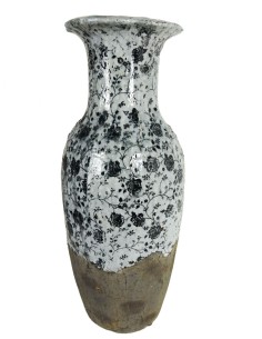 Vase en céramique vitrifiée avec motif floral, pièce artisanale pour décoration rustique