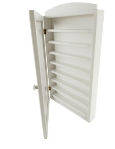 Vitrina porta dedales color blanco de madera con puerta vidriera. Medidas: 52x30x7 cm.