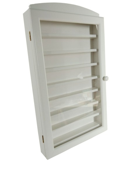 Vitrina porta dedales color blanco de madera con puerta vidriera expositor para pared decoración hogar. Medidas: 52x30x7 cm.