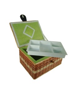 Costurer gran de vímet natural safata extraïble i folre interior cistell per a accessoris de costura 2