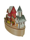 Caixa de música de fusta amb forma poble i tren de carrusel amb il·luminació indirecta decoració Nadalenca.