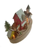 Caixa de música de fusta amb forma poble i tren de carrusel amb il·luminació indirecta decoració Nadalenca.