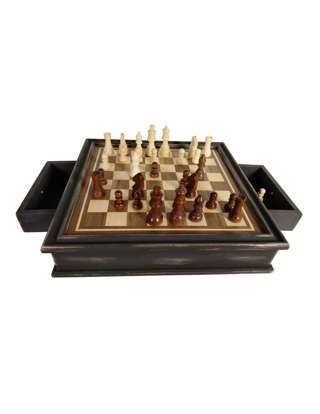 Tablero de mesa juego ajedrez de madera vintage juego de habilidad