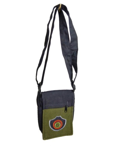 Petit sac à bandoulière hippie ethnique avec poignées en tissu de coton bleu