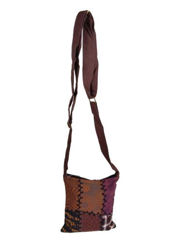 Petit sac ethnique hippie en coton marron écru