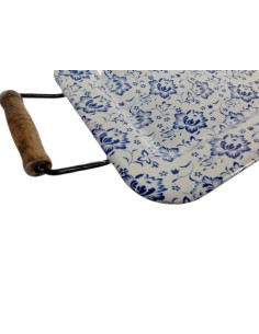 Bandeja para Cocina de Metal Esmaltado Color Azul, Diseño Retro y Asas de Madera, Decoración Hogar. 2