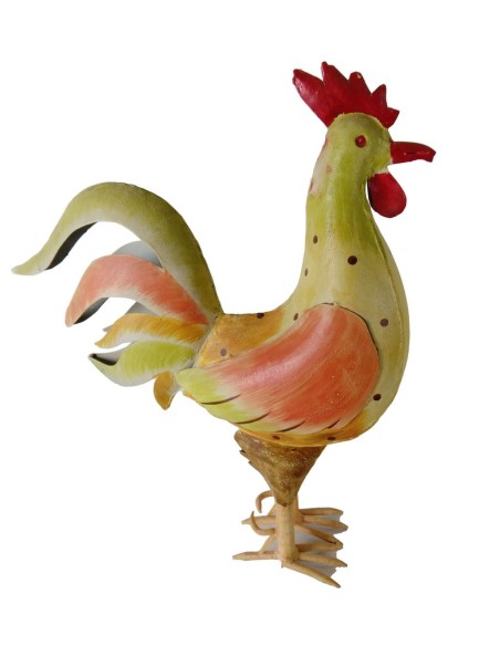 Figura de gallo de metal para decoración. Medidas: 50x13x40 cm.