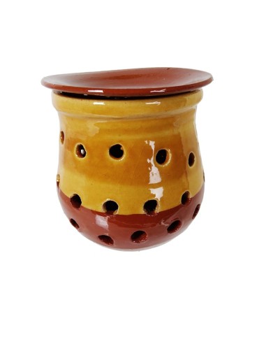 Petit pot à ail en céramique avec couvercle et trous de ventilation, fait à la main, ustensiles de cuisine.