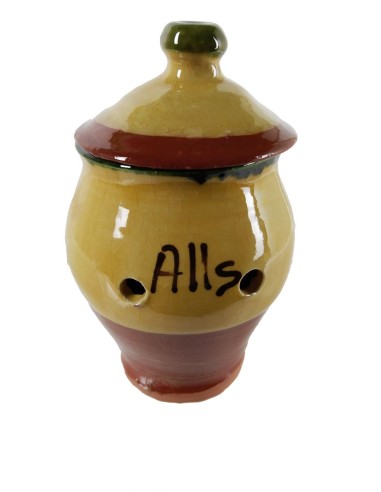Bote para ajos de cerámica pequeño con tapa y orificios de ventilación, fabricación artesanal, menaje de cocina