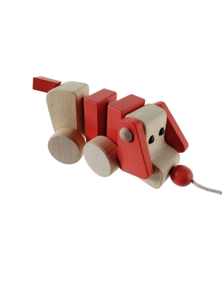 Animal de arrastre perrito de madera de haya con ruedas para los más pequeños. Medidas: 11x9x20 cm.