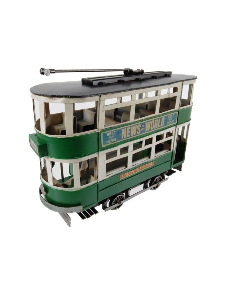 Tranvía dos pisos replica coleccionable en metal color verde decoración vintage. Medidas: 20x28x9 cm.