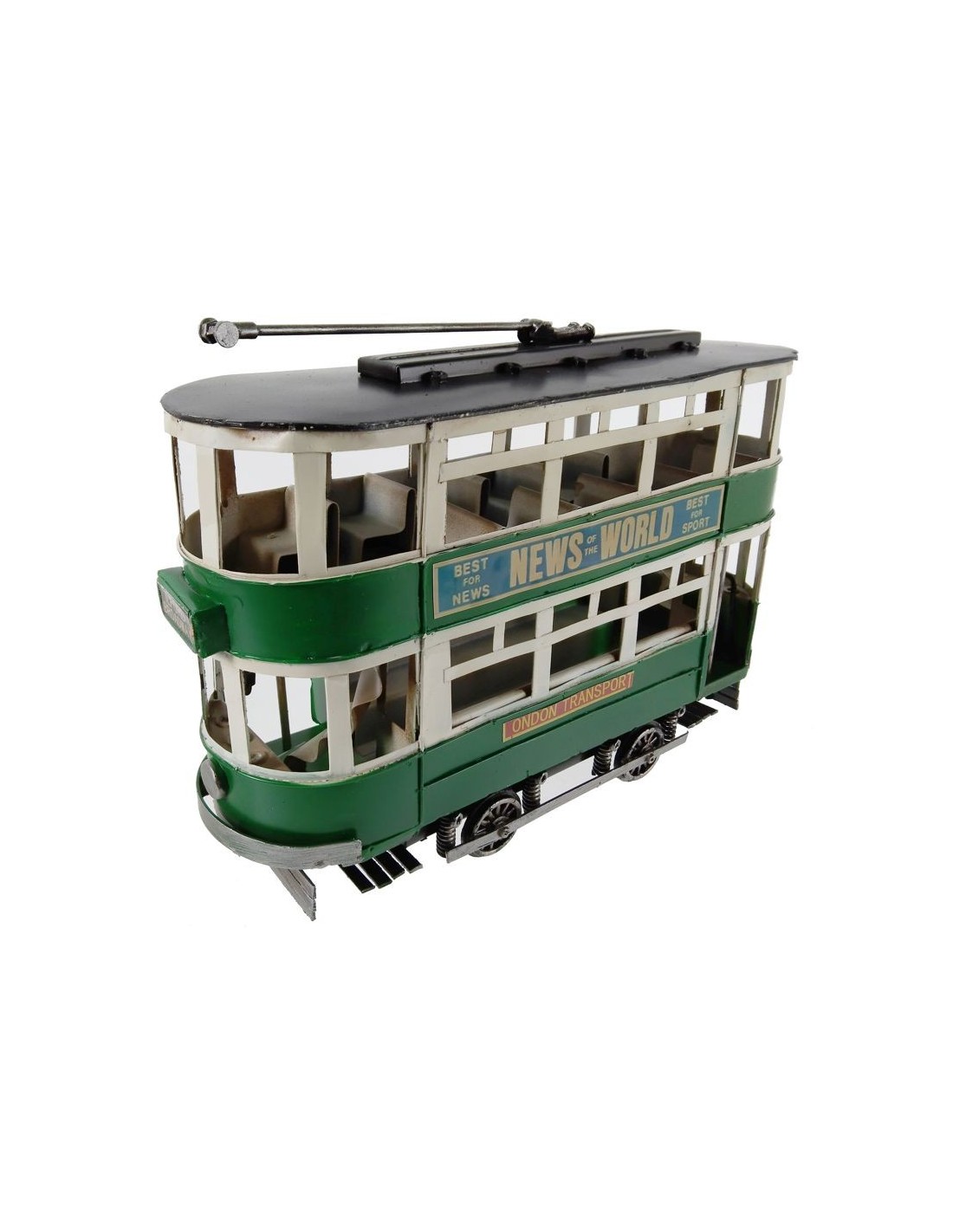 Tranvía replica retro color verde para coleccionables modelo dos pisos