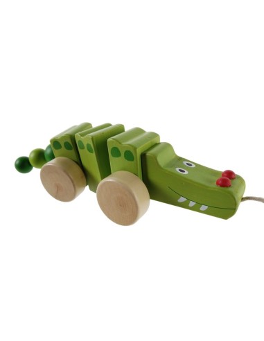 Juguete de Arrastre de Madera para Niños Juego Infantil Educativo Motricidad de Cuerda con Forma de Cocodrilo