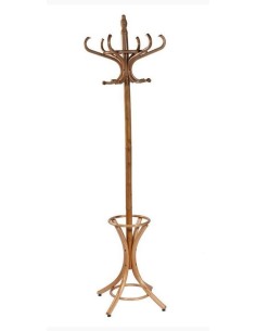 Portemanteau en bois à tête pivotante, 12 patères couleur miel, quatre pieds
