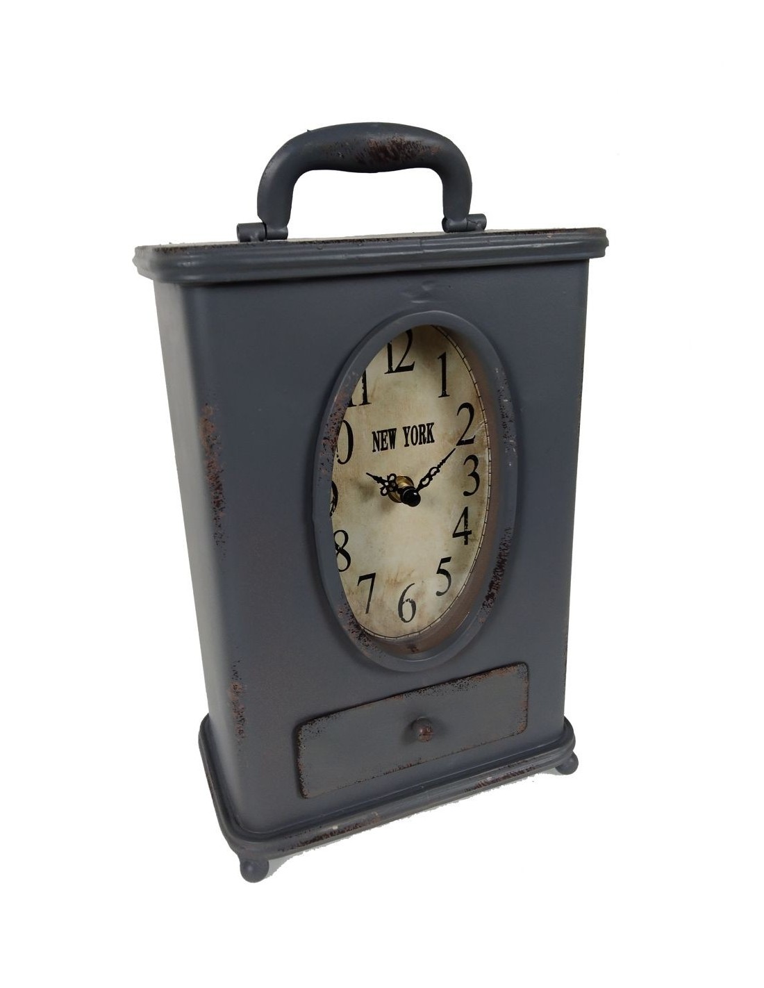  Reloj retro de caja metálica con esfera analógica a pilas