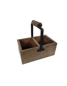 Caja de madera maciza de acacia con agarre para bolsitas de té e infusiones con 2 compartimientos estilo vintage 2