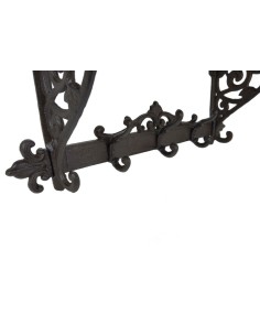 Porte-manteau mural avec 5 crochets en bois et cintre décoratif en fonte pour la décoration de la maison vintage. 2
