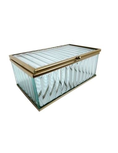 Caja joyero de cristal ondulado con perfilaría metálica dorada de estilo vintage decoración hogar