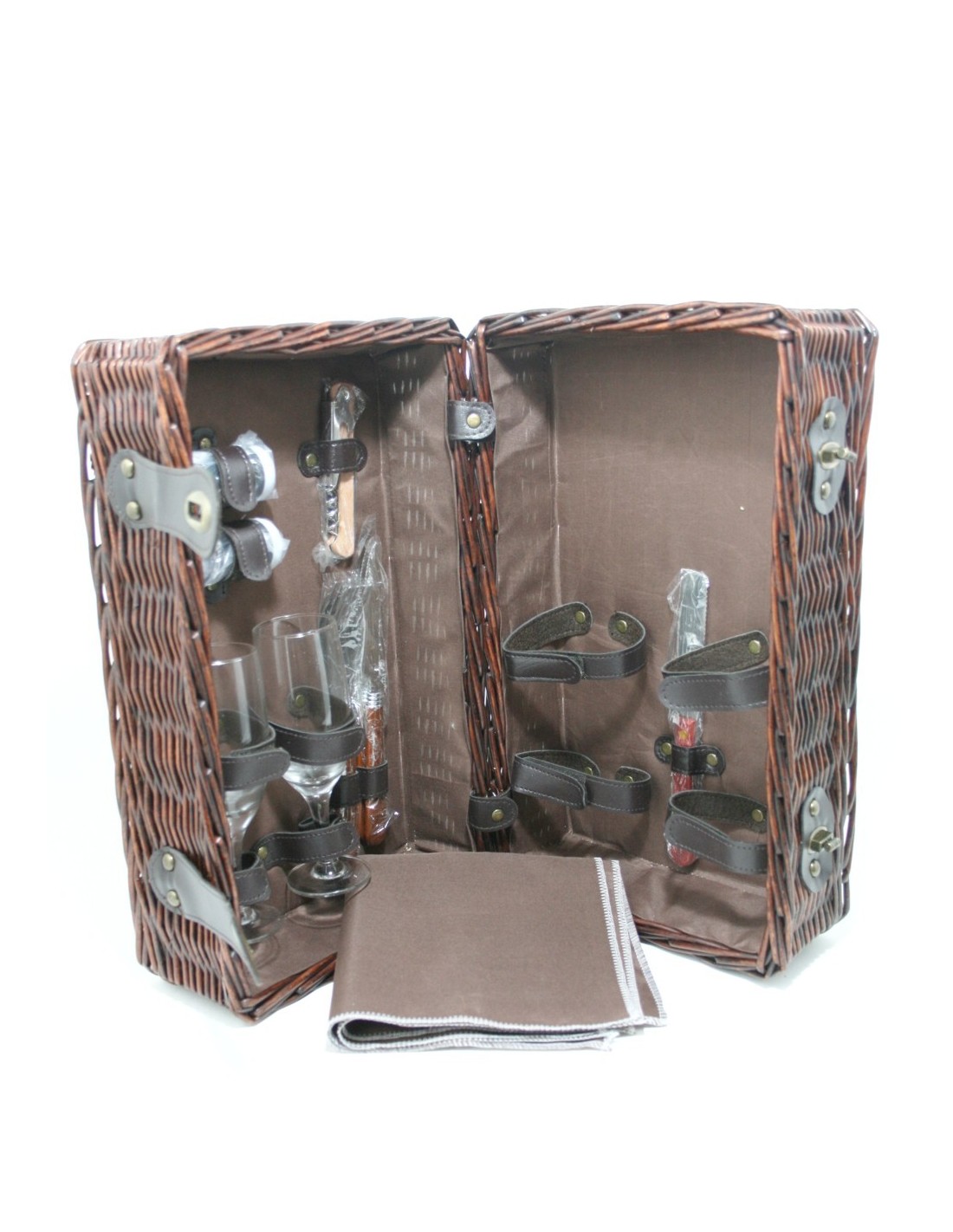 Cistella de Pícnic equipada per a dues ampolles, per al camp, la platja o per a regal